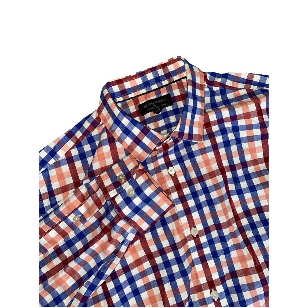Banana Republic Mens Large Long Sleeve Non-Iron Standard Fit Dress Shirt Checker